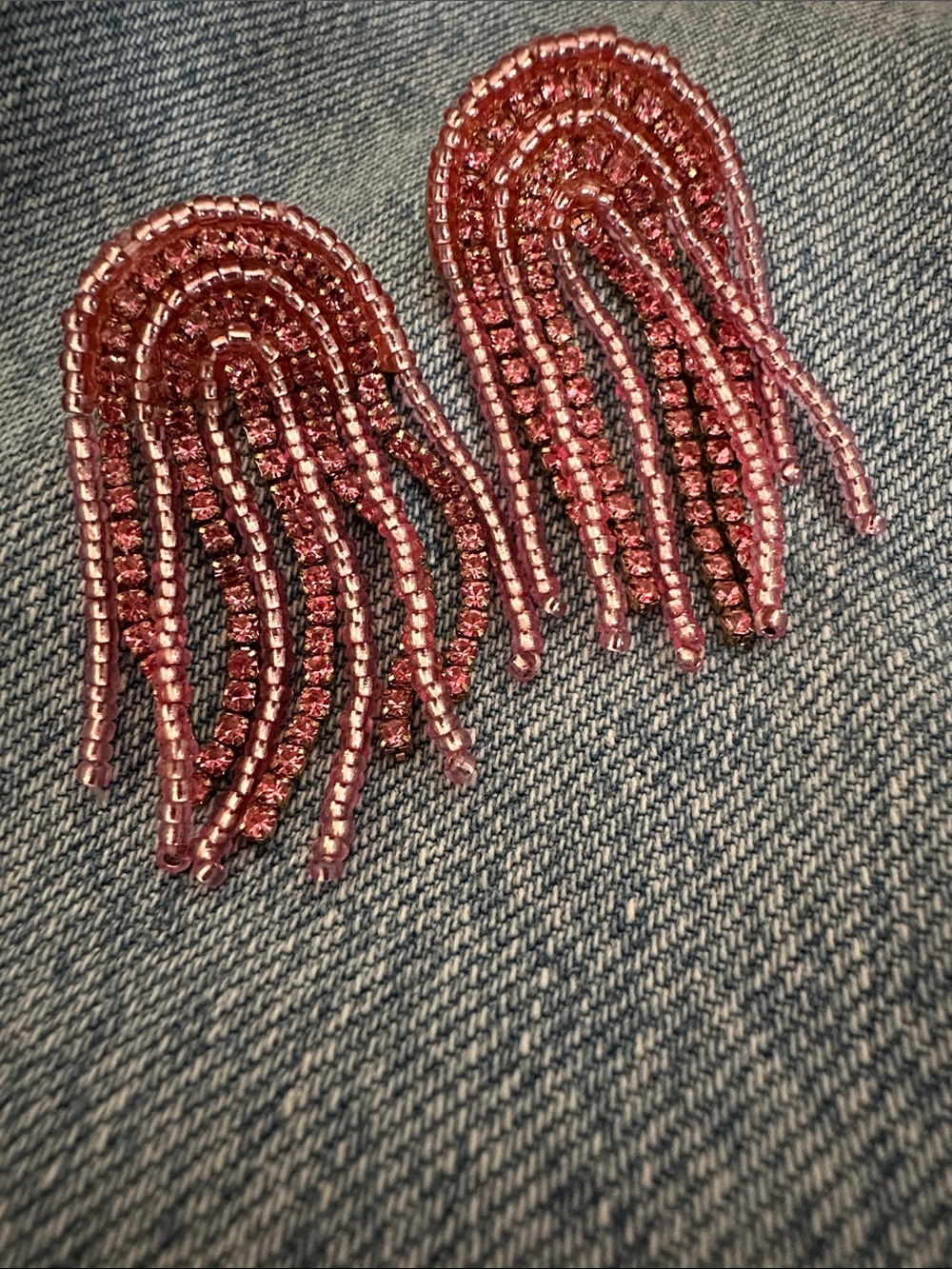a new day Pink Beaded Fringe Dangle Earrings